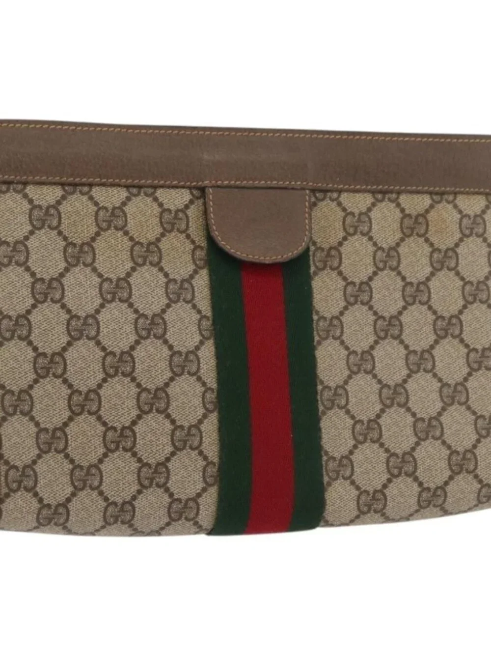 GUCCI GG Supreme Web Sherry Line Clutch Bag PVC Beige 89 01 002 Auth ti3823